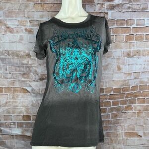 Affliction Women’s Graphic Short Sleeve Cut Out T-Shirt -Size: Large -NWT